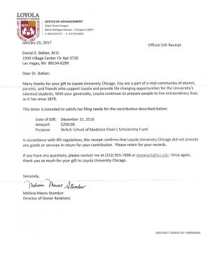 Loyola University Chicago Thank You Letter